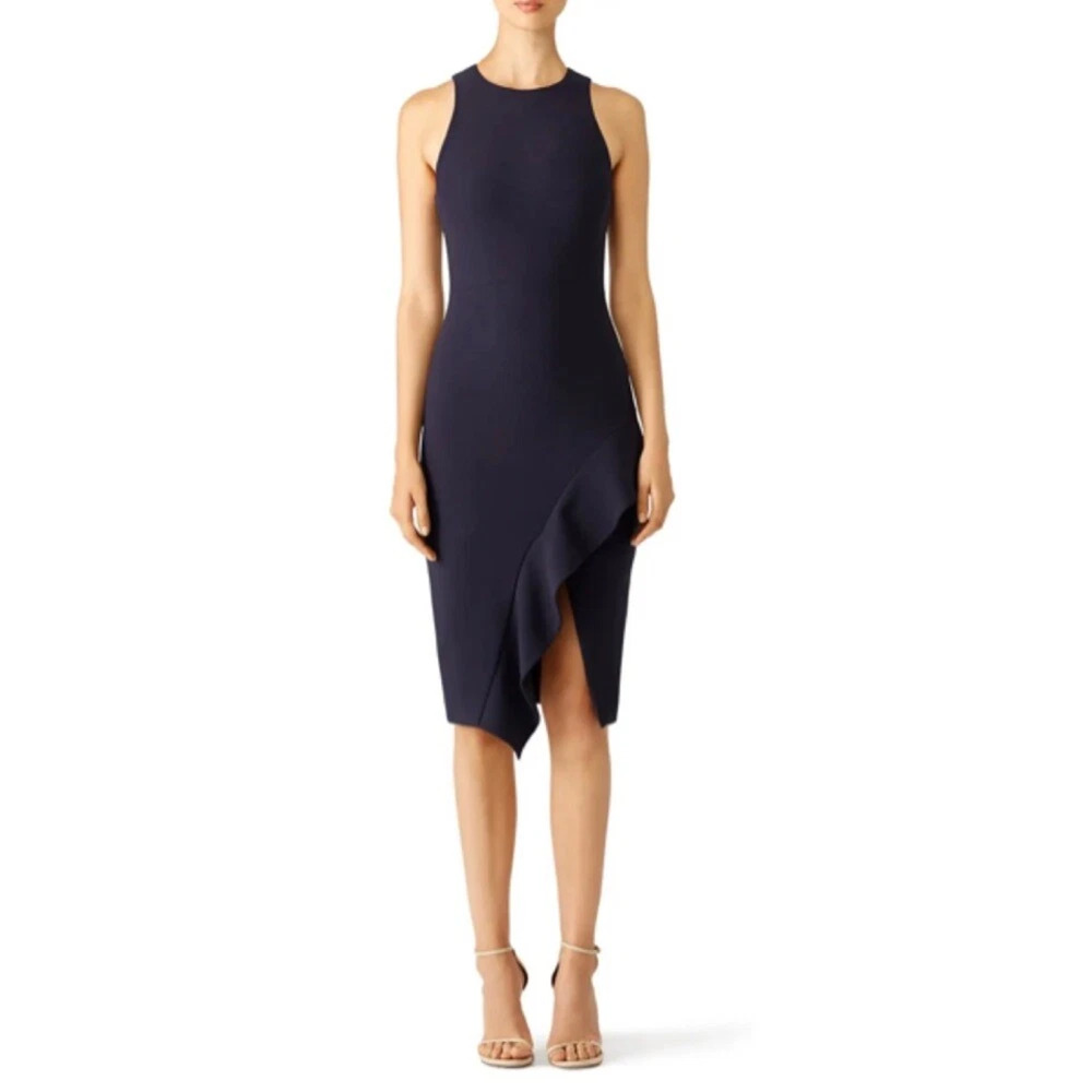 Cinq a Sept Sleeveless Asymmetrical Midi Sheath Dress Navy Blue Women's Size 6